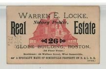 Warren E. Locke - Real Estate - Notary Public, Perkins Collection 1850 to 1900 Advertising Cards